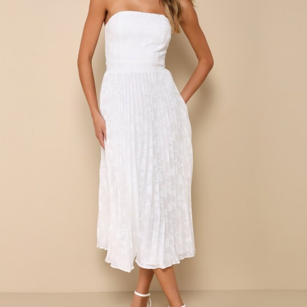 Lulus Perfectly Stunning Ivory Jacquard Strapless Midi Dress White - Size XXL